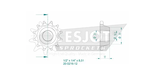 Produktzeichnung Ritzel 20-0216-12