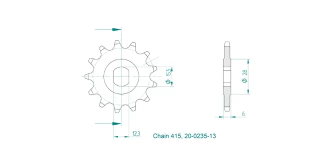 Produktzeichnung Ritzel 20-0235-13