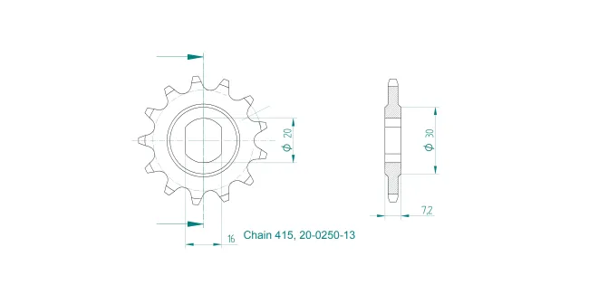 Produktzeichnung Ritzel 20-0250-13