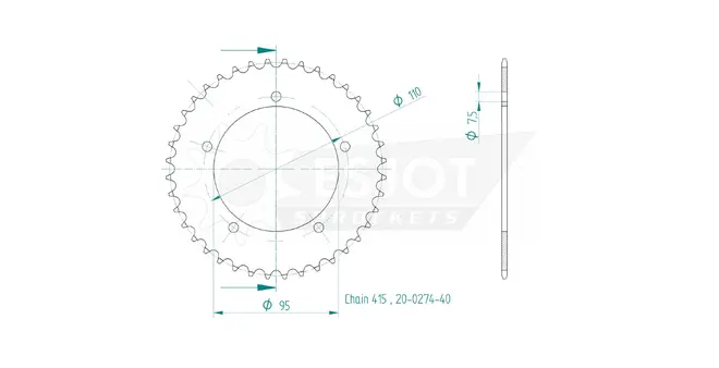 Produktzeichnung Kettenrad 20-0274-40