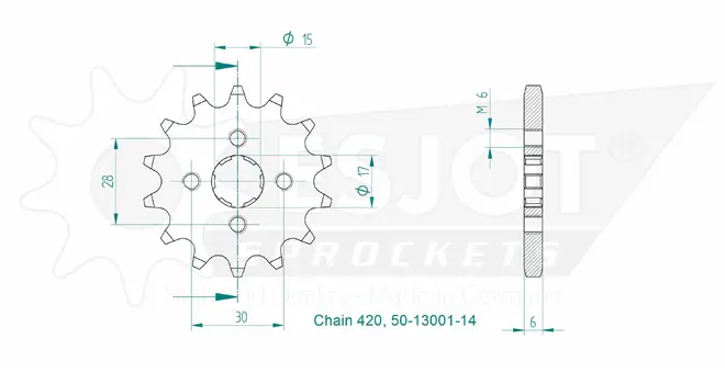 Produktzeichnung Ritzel 50-13001-14