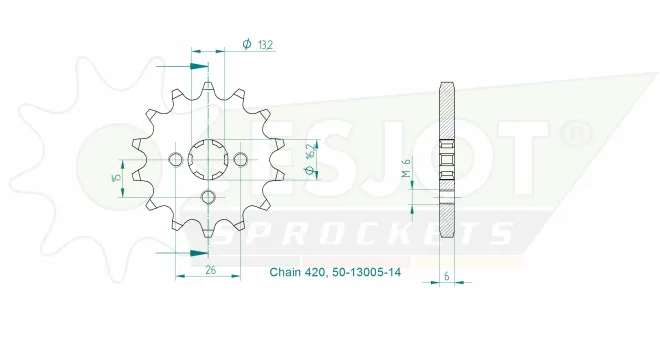 Produktzeichnung Ritzel 50-13005-14