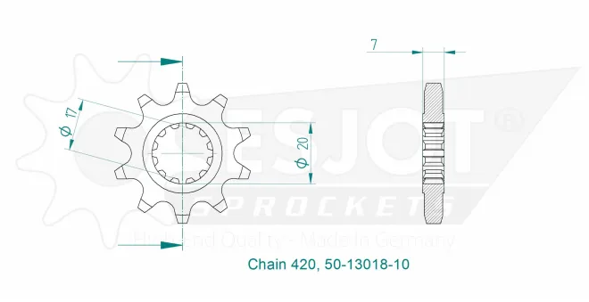 Produktzeichnung Ritzel 50-13018-10