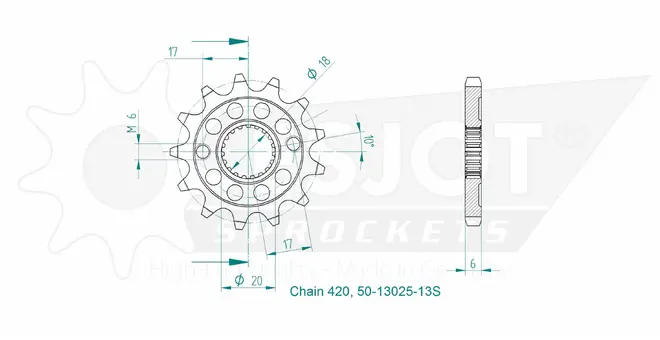 Produktzeichnung Ritzel 50-13025-13S