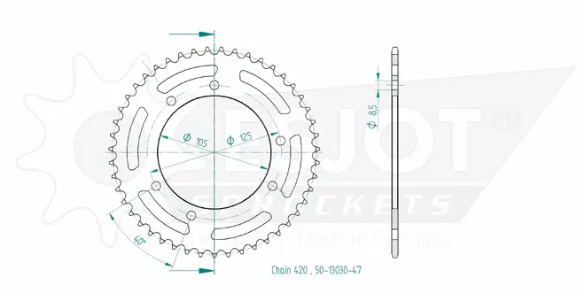 Produktzeichnung Kettenrad 50-13030-47