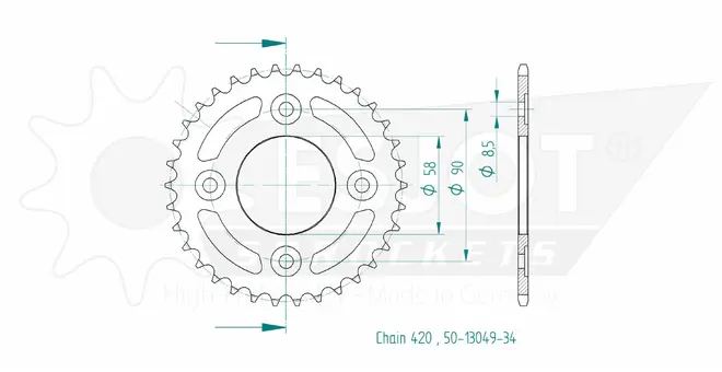 Produktzeichnung Kettenrad 50-13049-34