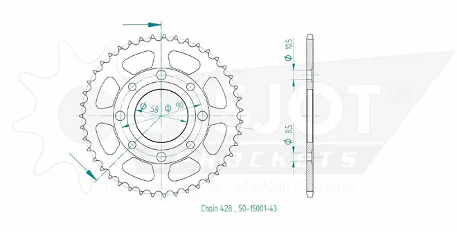 Produktzeichnung Kettenrad 50-15001-43