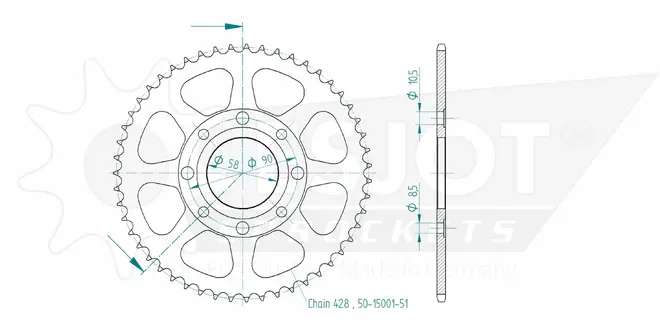 Produktzeichnung Kettenrad 50-15001-51