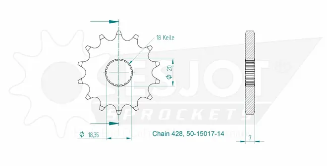 Produktzeichnung Ritzel 50-15017-14