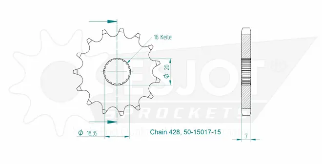 Produktzeichnung Ritzel 50-15017-15