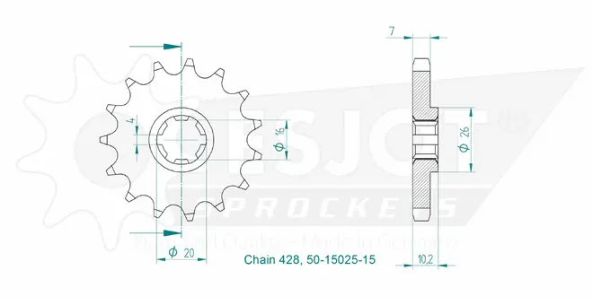 Produktzeichnung Ritzel 50-15025-15