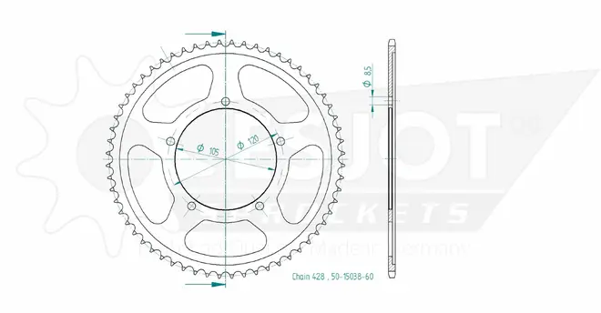Produktzeichnung Kettenrad 50-15038-60