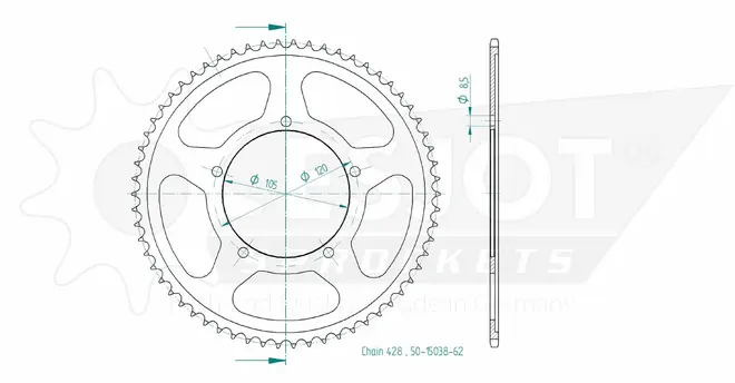 Produktzeichnung Kettenrad 50-15038-62