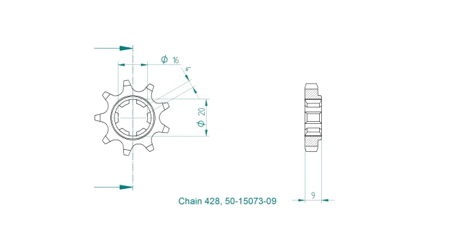 Produktzeichnung Ritzel 50-15073-9
