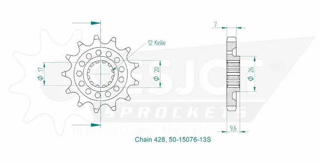 Produktzeichnung Ritzel 50-15076-13S