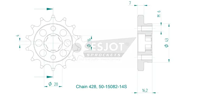 Produktzeichnung Ritzel 50-15082-14S