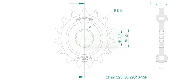 Produktzeichnung Ritzel 50-29010-15P