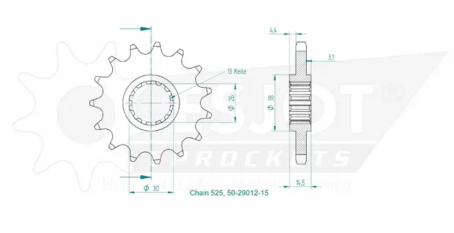 Produktzeichnung Ritzel 50-29012-15