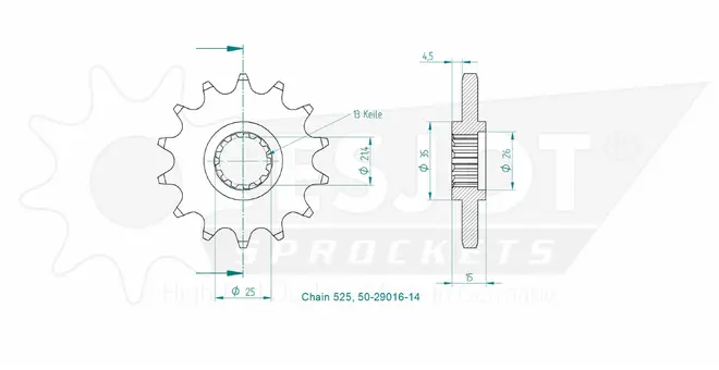 Produktzeichnung Ritzel 50-29016-14