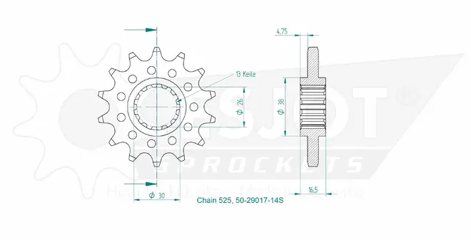 Produktzeichnung Ritzel 50-29017-14S