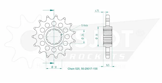 Produktzeichnung Ritzel 50-29017-15S