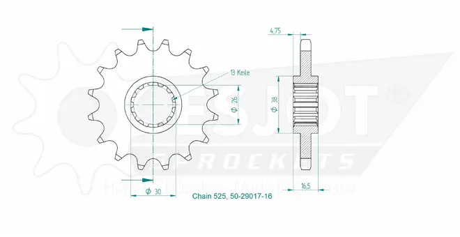 Produktzeichnung Ritzel 50-29017-16