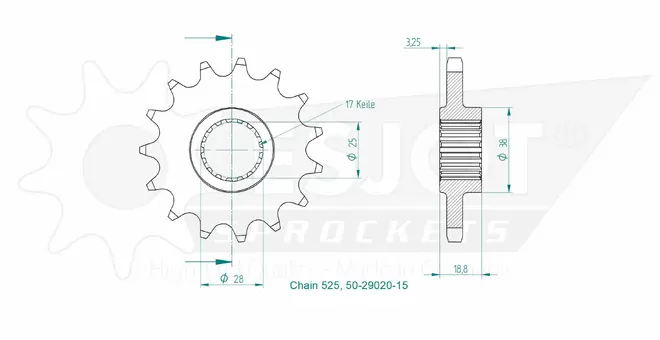 Produktzeichnung Ritzel 50-29020-15