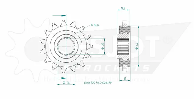 Produktzeichnung Ritzel 50-29020-15P