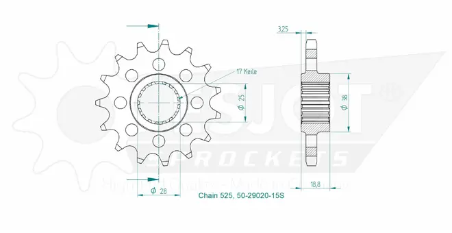 Produktzeichnung Ritzel 50-29020-15S