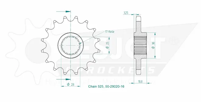 Produktzeichnung Ritzel 50-29020-16