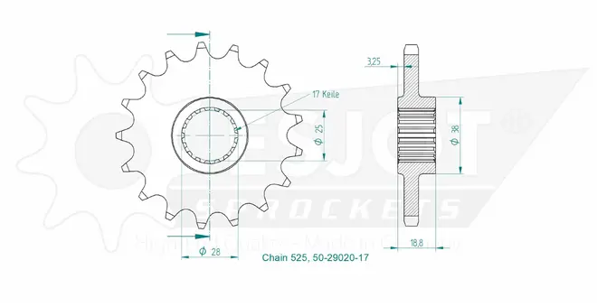 Produktzeichnung Ritzel 50-29020-17
