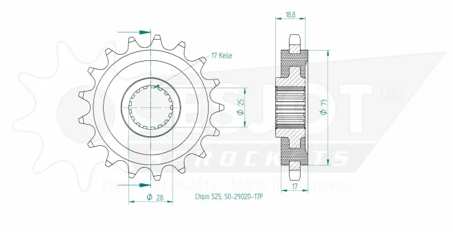 Produktzeichnung Ritzel 50-29020-17P