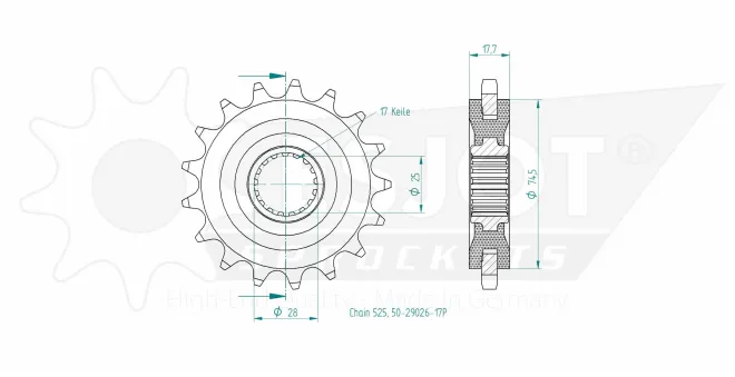 Produktzeichnung Ritzel 50-29026-17P