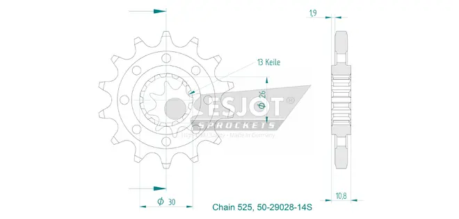 Produktzeichnung Ritzel 50-29028-14S