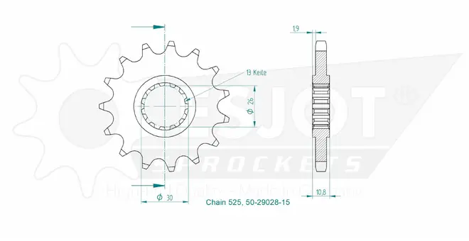 Produktzeichnung Ritzel 50-29028-15