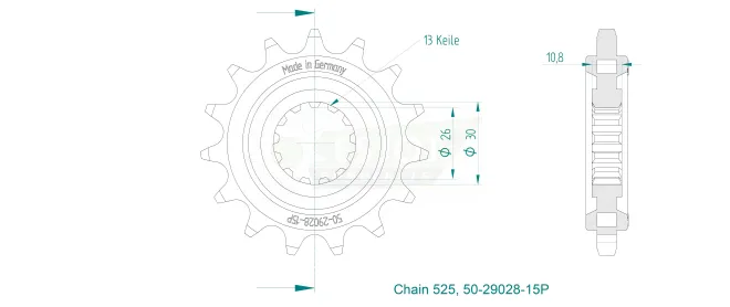 Produktzeichnung Ritzel 50-29028-15P