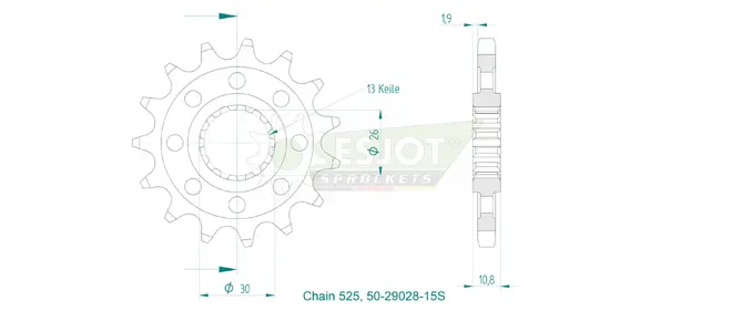 Produktzeichnung Ritzel 50-29028-15S