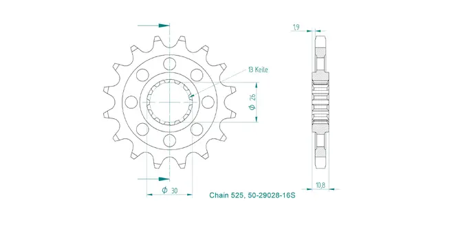 Produktzeichnung Ritzel 50-29028-16S