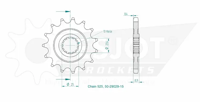 Produktzeichnung Ritzel 50-29029-15