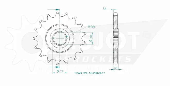 Produktzeichnung Ritzel 50-29029-17