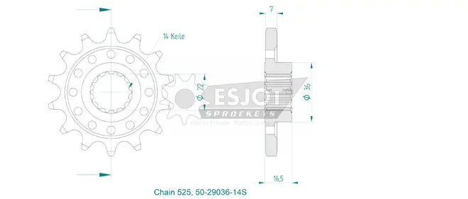 Produktzeichnung Ritzel 50-29036-14S