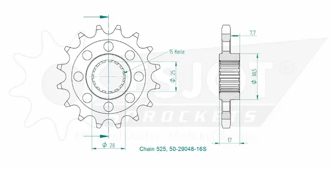 Produktzeichnung Ritzel 50-29048-16S