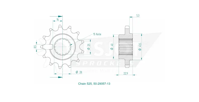 Produktzeichnung Ritzel 50-29057-13