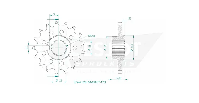 Produktzeichnung Ritzel 50-29057-17S