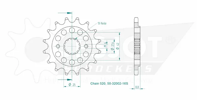 Produktzeichnung Ritzel 50-32002-16S