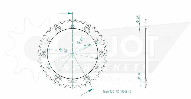 Produktzeichnung Kettenrad 50-32003-40