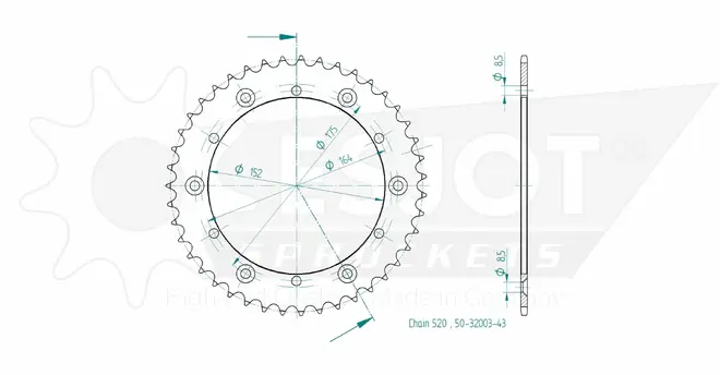 Produktzeichnung Kettenrad 50-32003-43