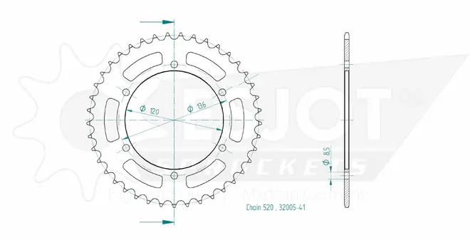 Produktzeichnung Kettenrad 50-32005-41