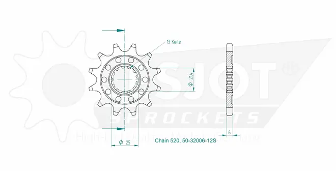 Produktzeichnung Ritzel 50-32006-12S
