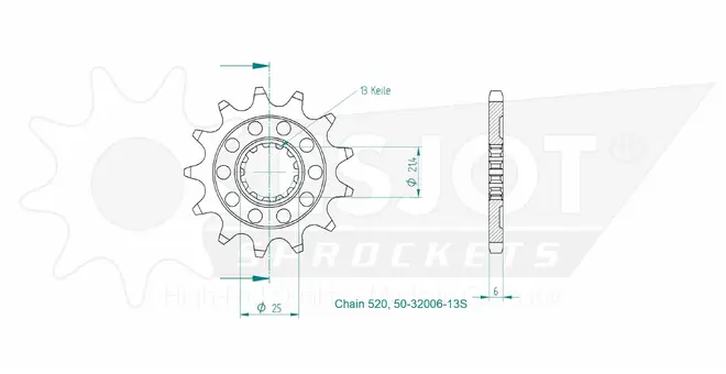 Produktzeichnung Ritzel 50-32006-13S